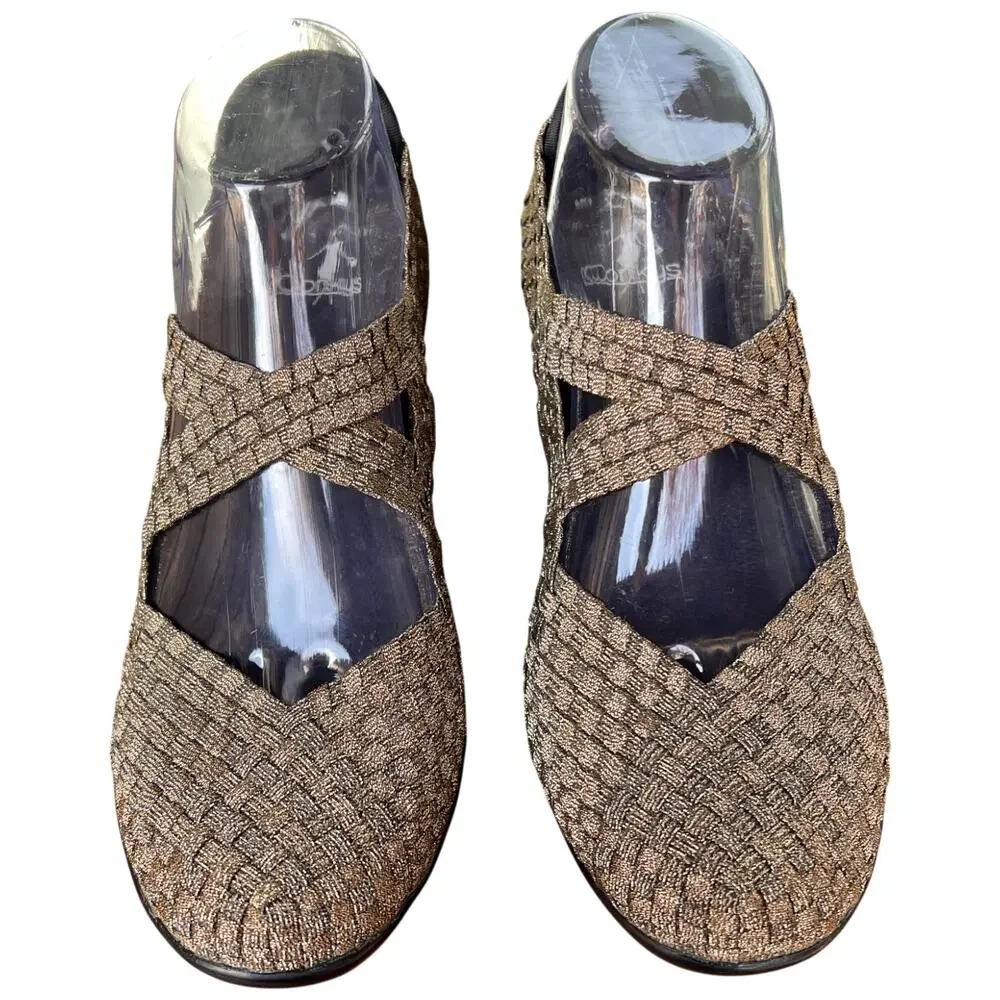 CORKYS Wishbone Women's 10 Woven Wedge Shoes Comfort Slip On Gold Black